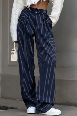 Pinstripe Pleated Wide-Leg Pants