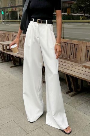 Solid Wide Leg Pants Without Belt
