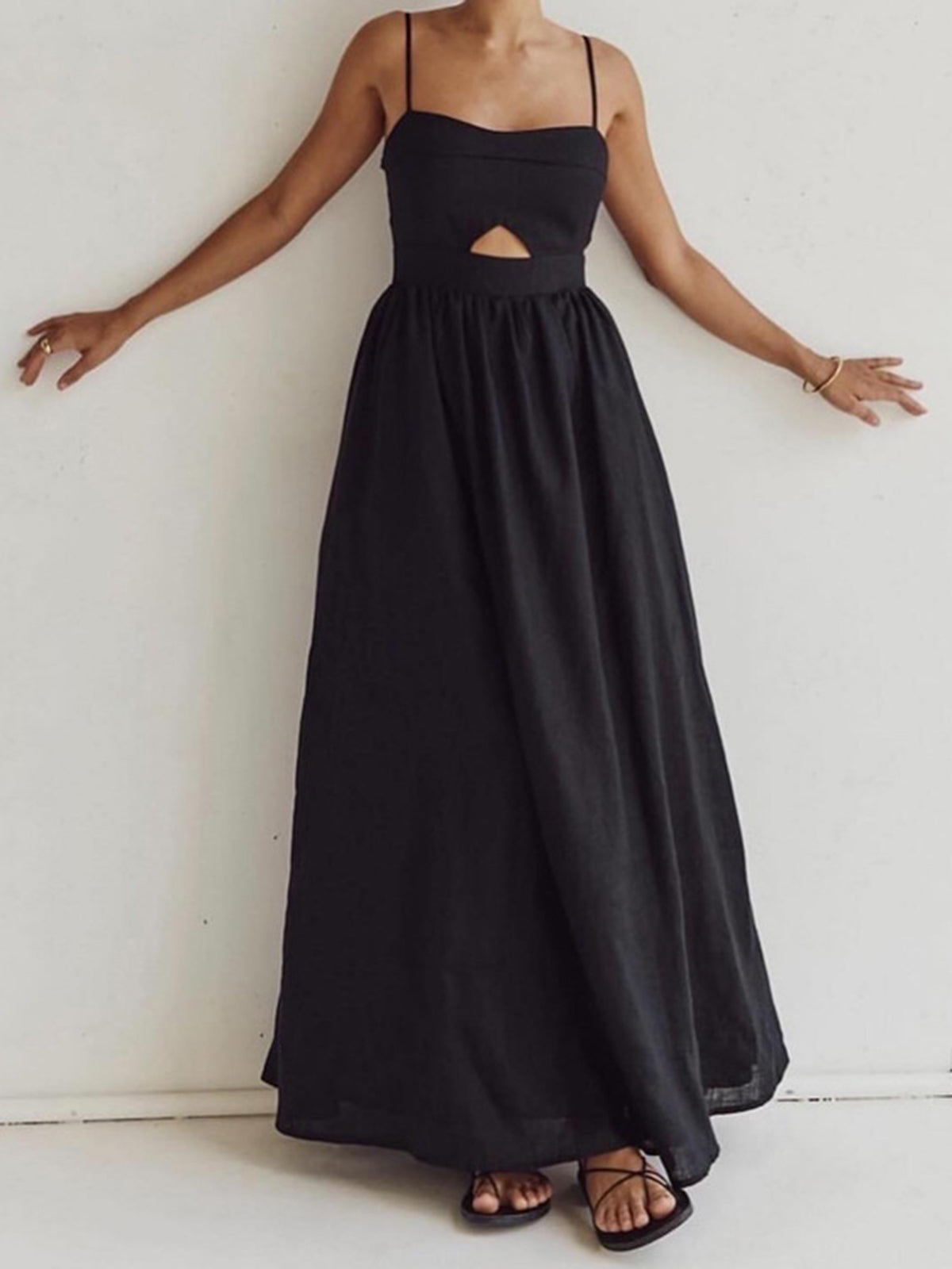 Cotton Sleeveless Pockets Cutout Long Dress - Image 2