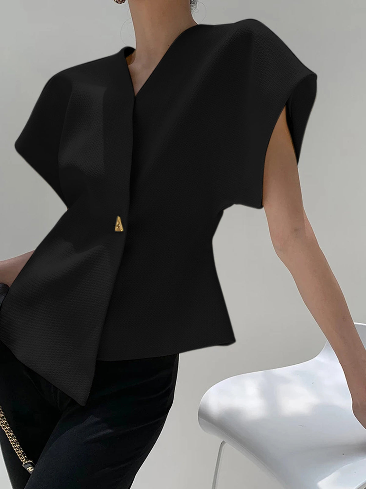 Trendy V-Neck Button Down Blouse - Image 10