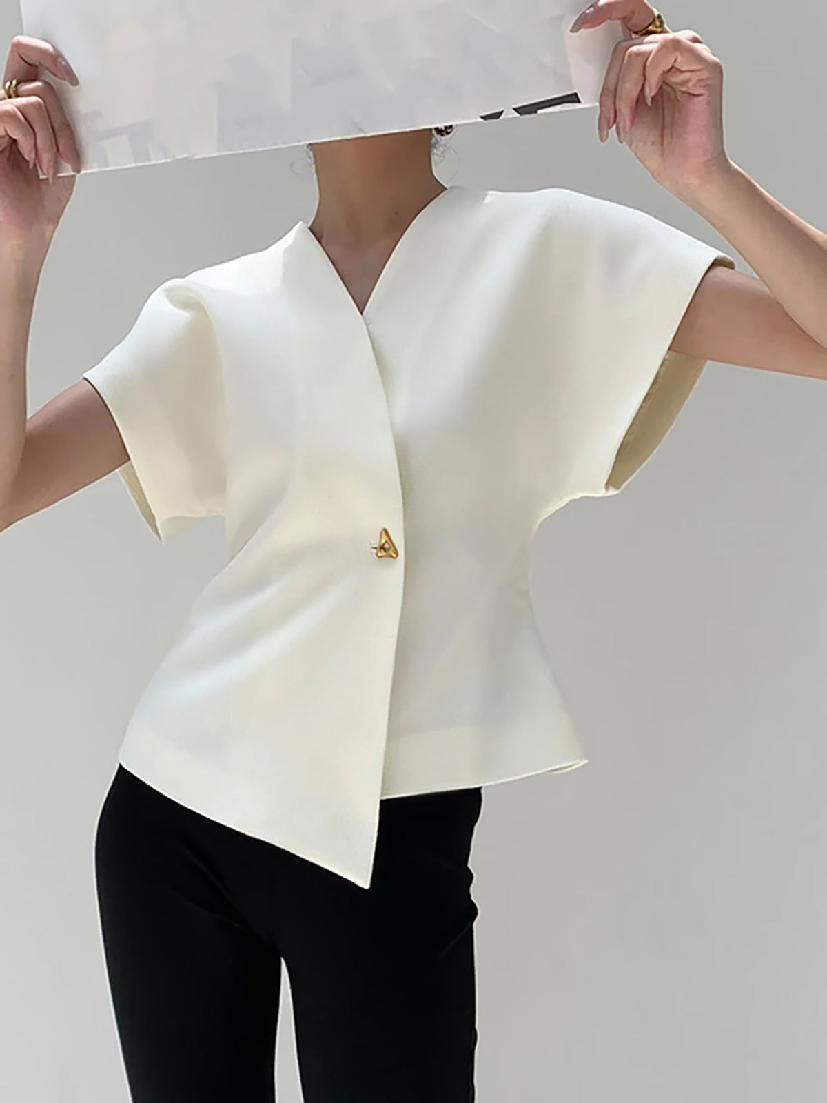 Trendy V-Neck Button Down Blouse - Image 2