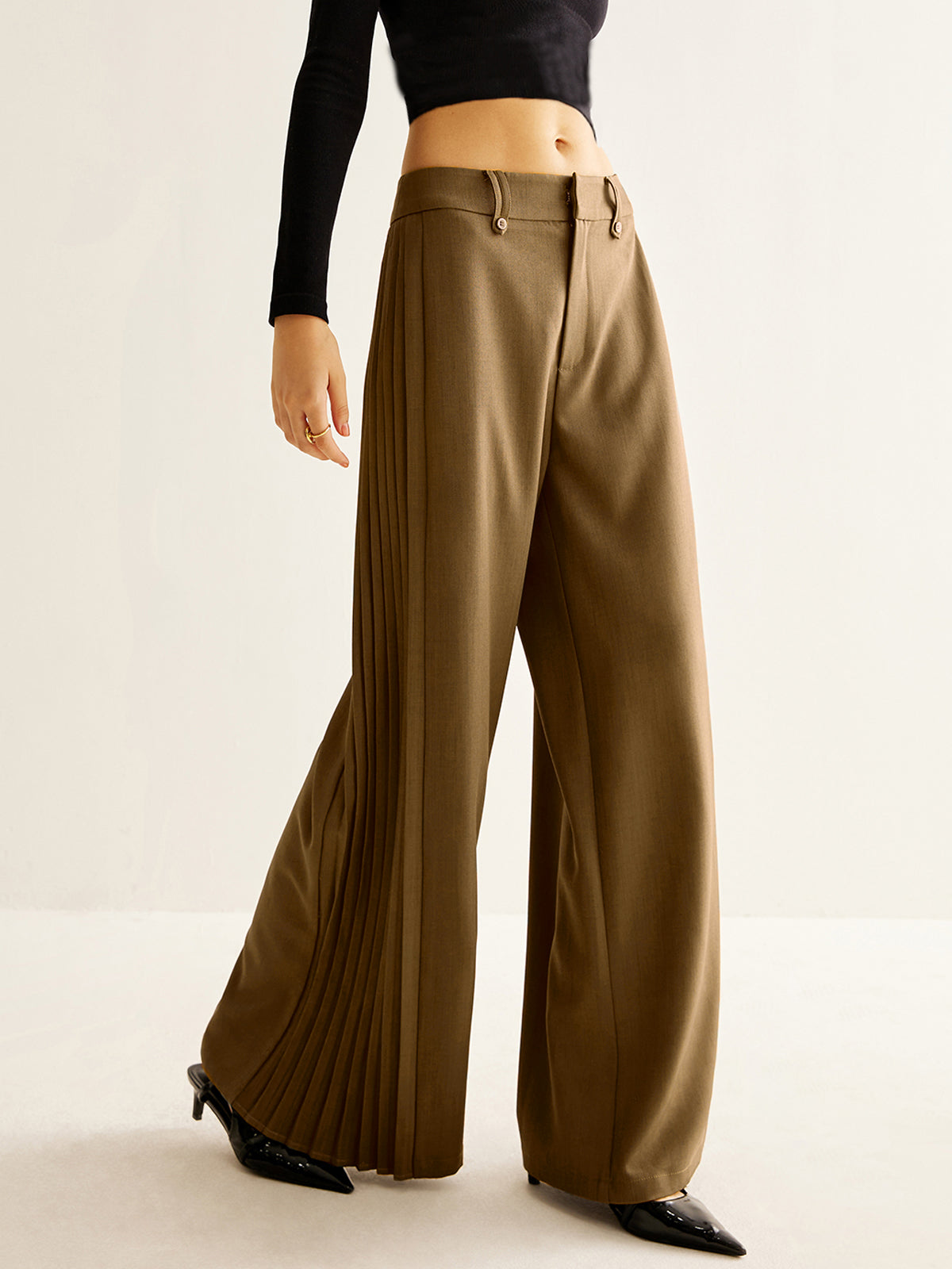 Side Pleated Wide-Leg Pants - Image 9
