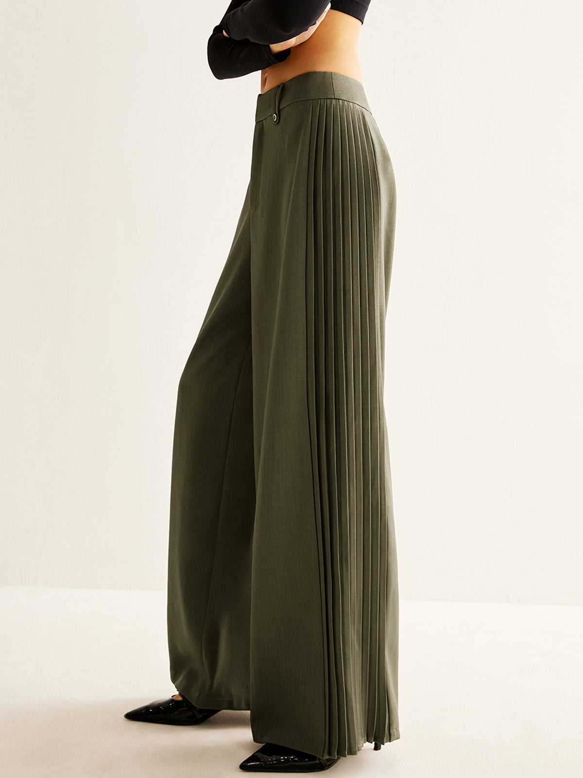 Side Pleated Wide-Leg Pants - Image 2
