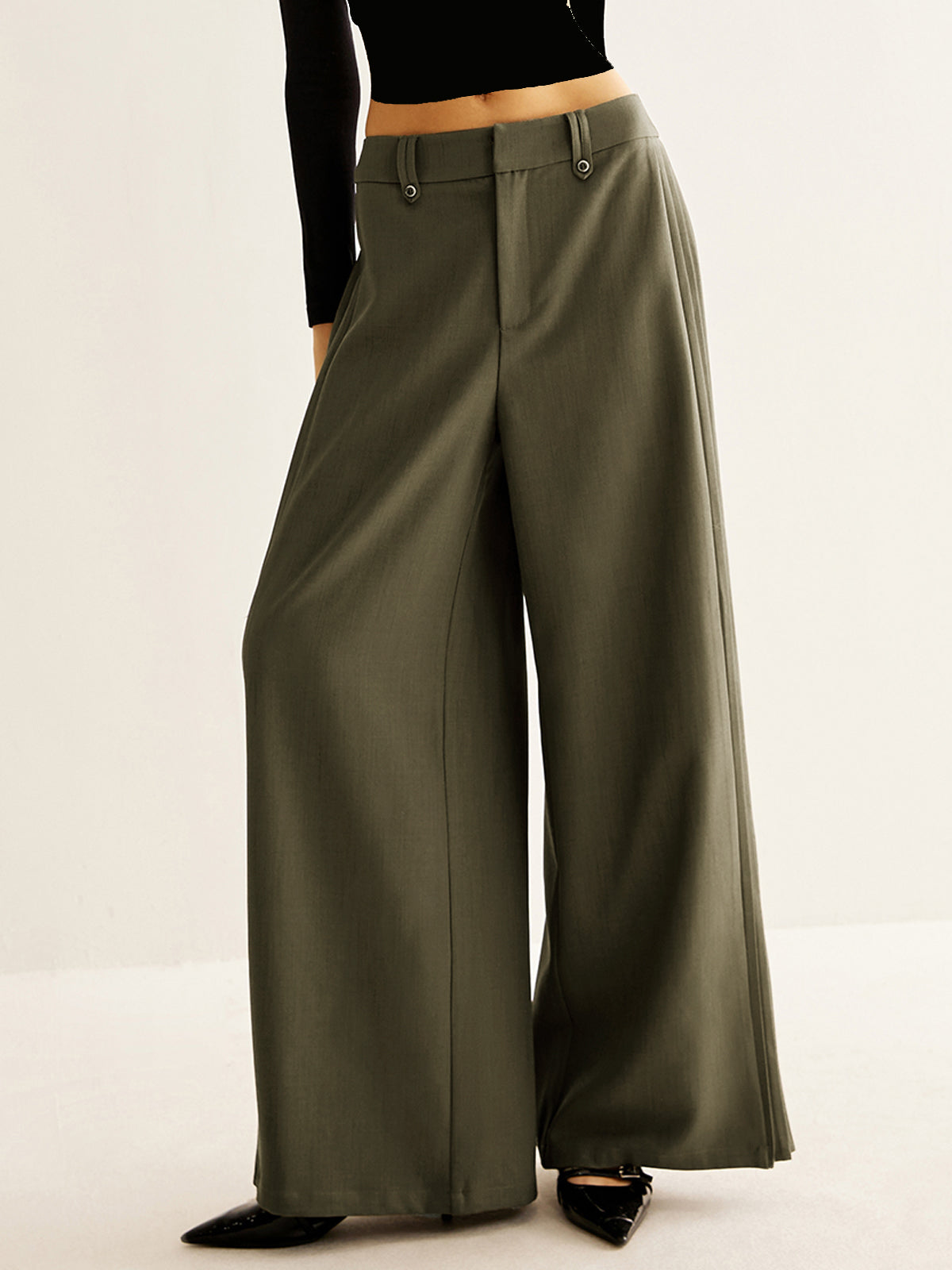 Side Pleated Wide-Leg Pants - Image 3
