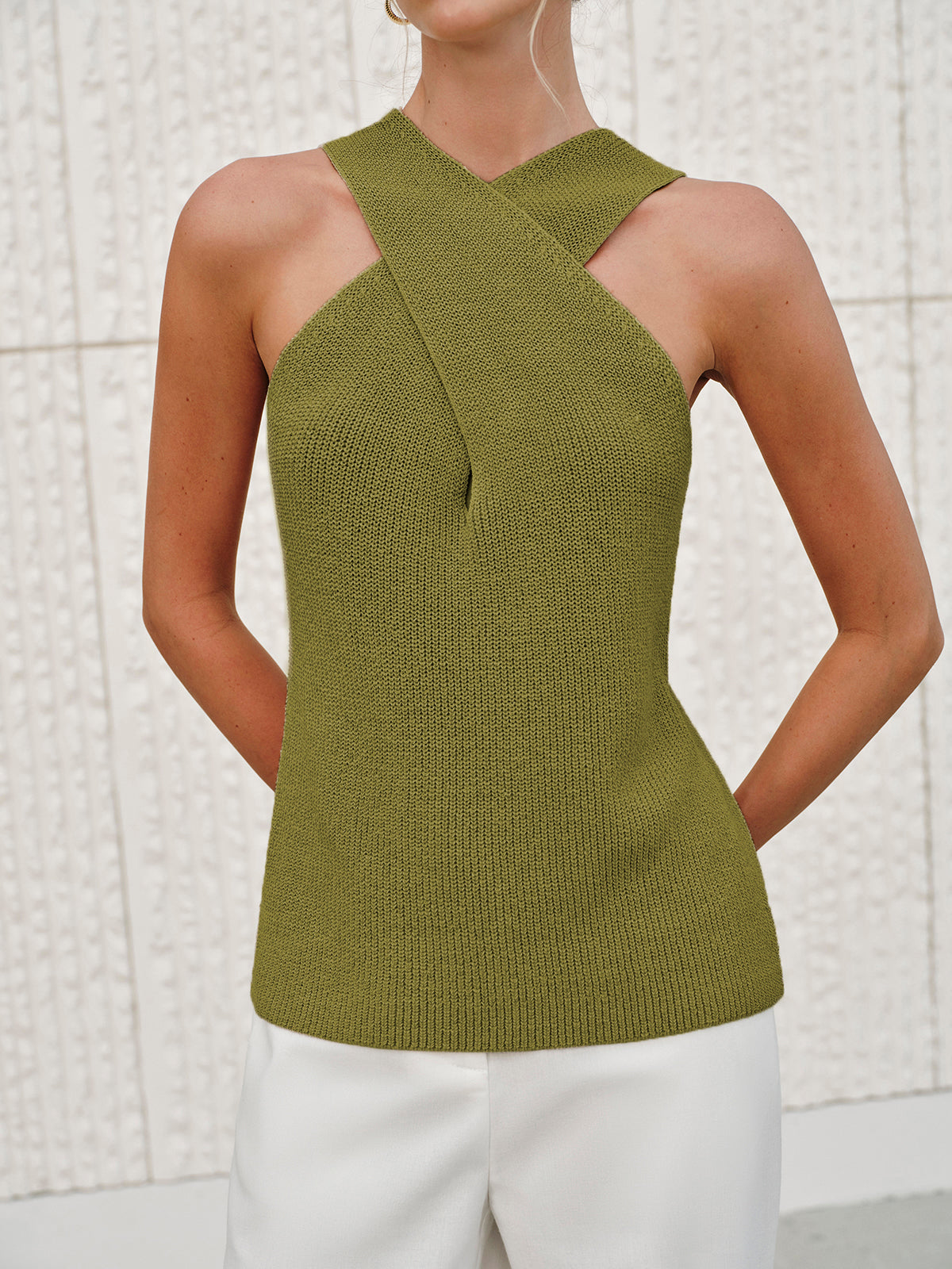 Halter Cross-Over Collar Tank Top - Image 14