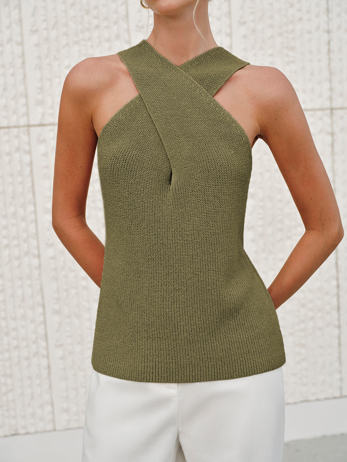Halter Cross-Over Collar Tank Top - Image 12