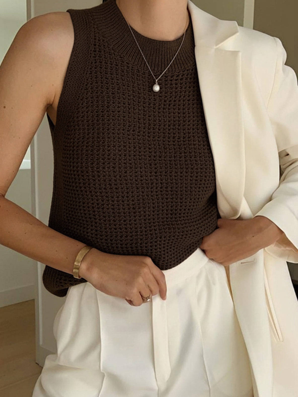 Knit Hollow Solid Tank Top - Image 12