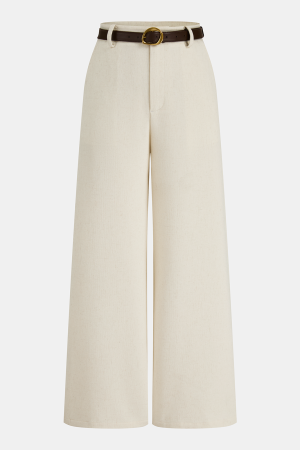 Belted Linen-Blend Wide-Leg Pants