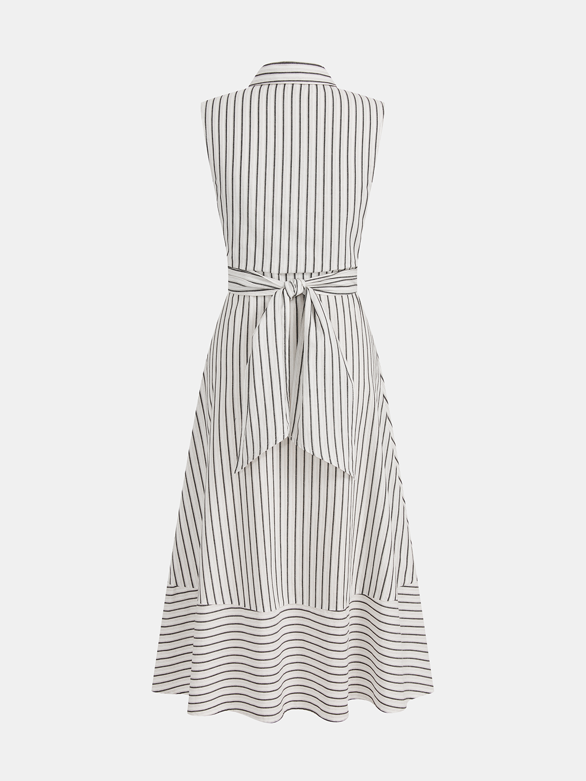 Striped Collared Sleeveless Tie Waist Midi Dress - Image 3