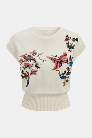 Embroidered Floral Bird Knit Vest