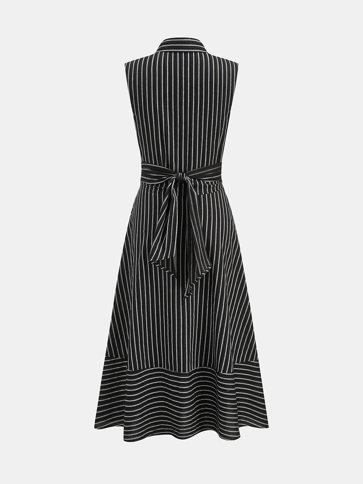 Striped Collared Sleeveless Tie Waist Midi Dress - Image 7
