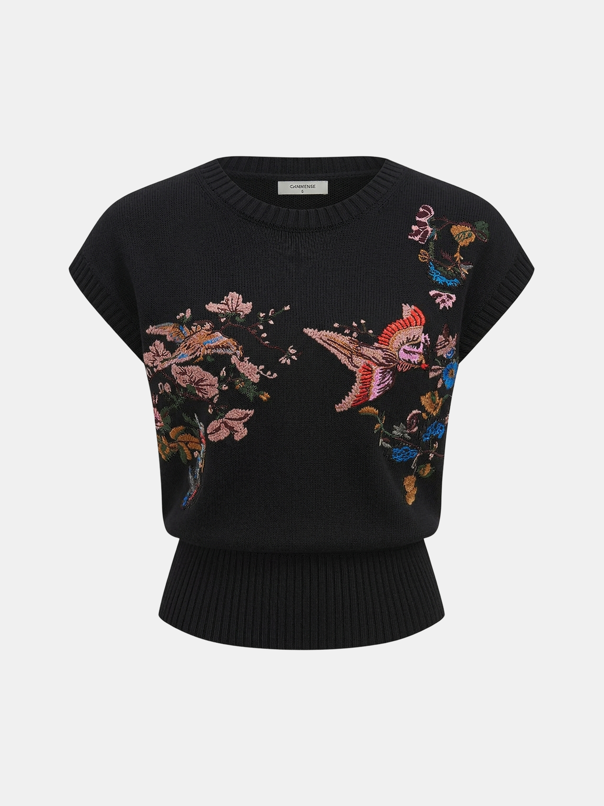 Embroidered Floral Bird Knit Vest - Image 6