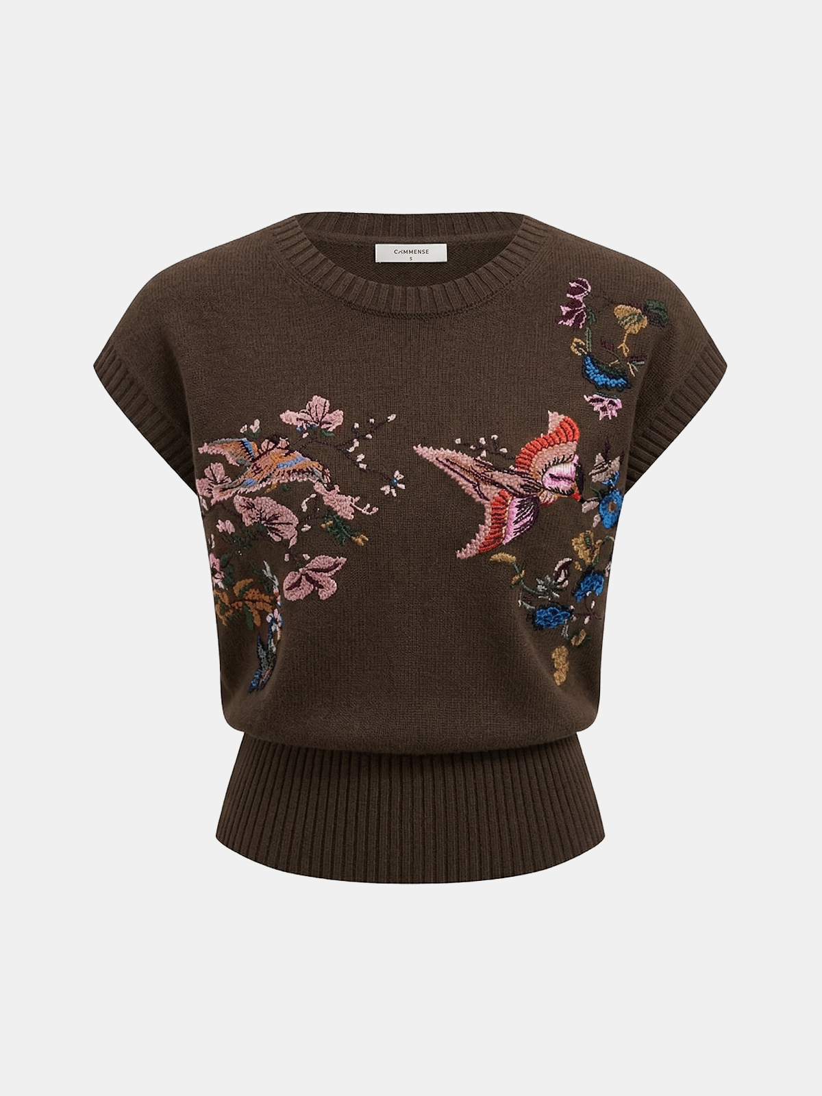Embroidered Floral Bird Knit Vest - Image 9