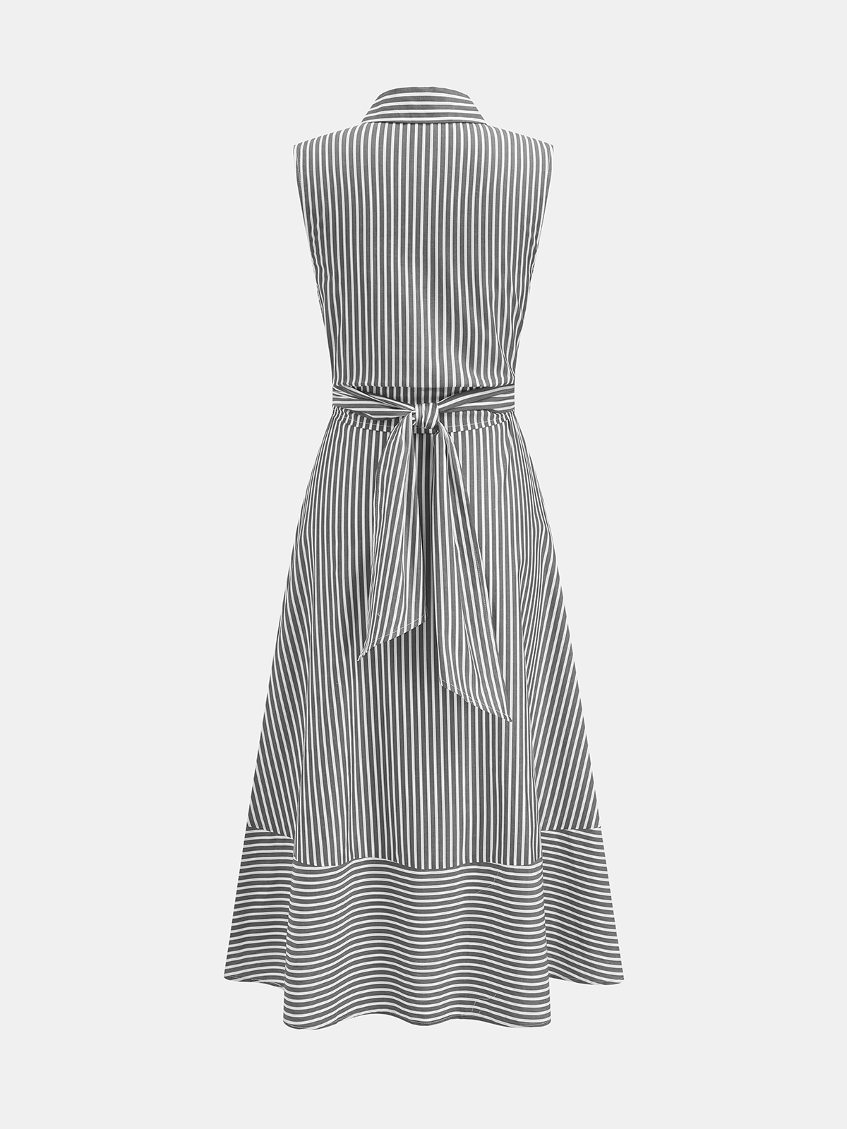 Striped Collared Sleeveless Tie Waist Midi Dress - Image 11