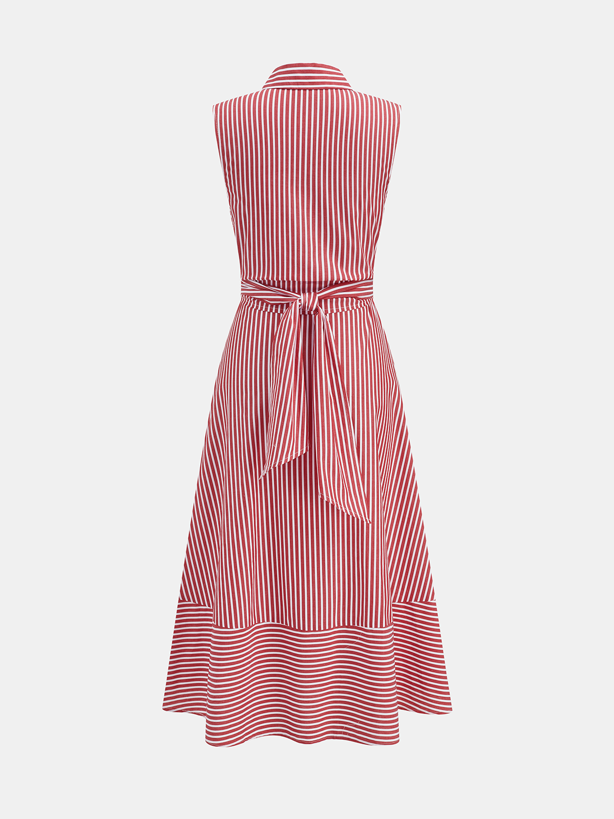 Striped Collared Sleeveless Tie Waist Midi Dress - Image 13