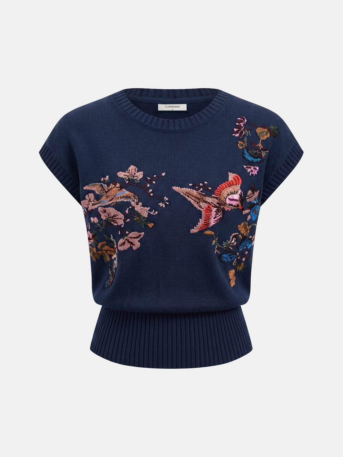 Embroidered Floral Bird Knit Vest - Image 13