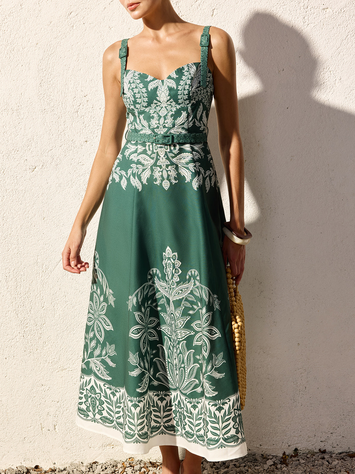 Baroque Floral Print Belted Cami Maxi Dress - Image 3