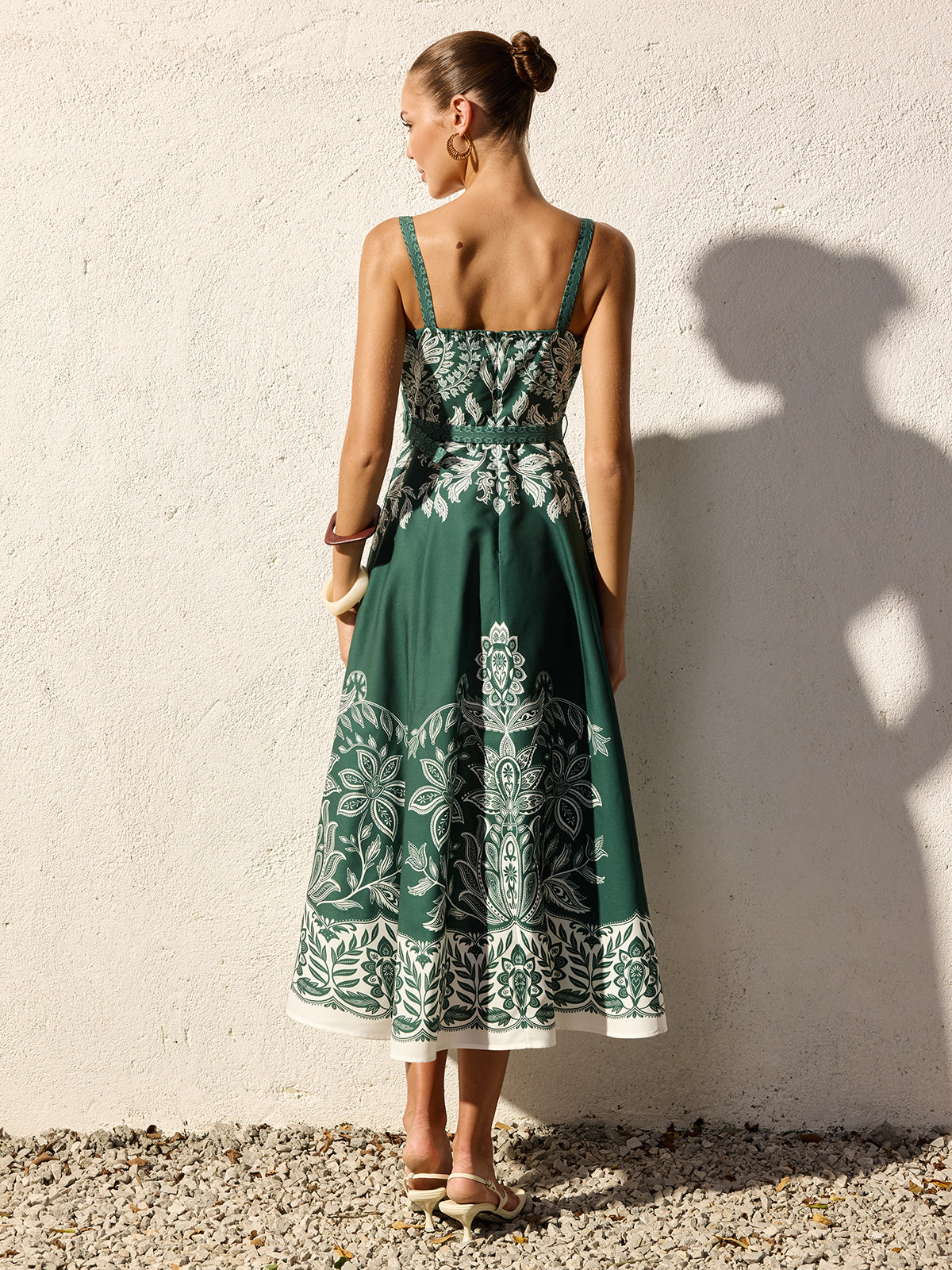 Baroque Floral Print Belted Cami Maxi Dress - Image 7