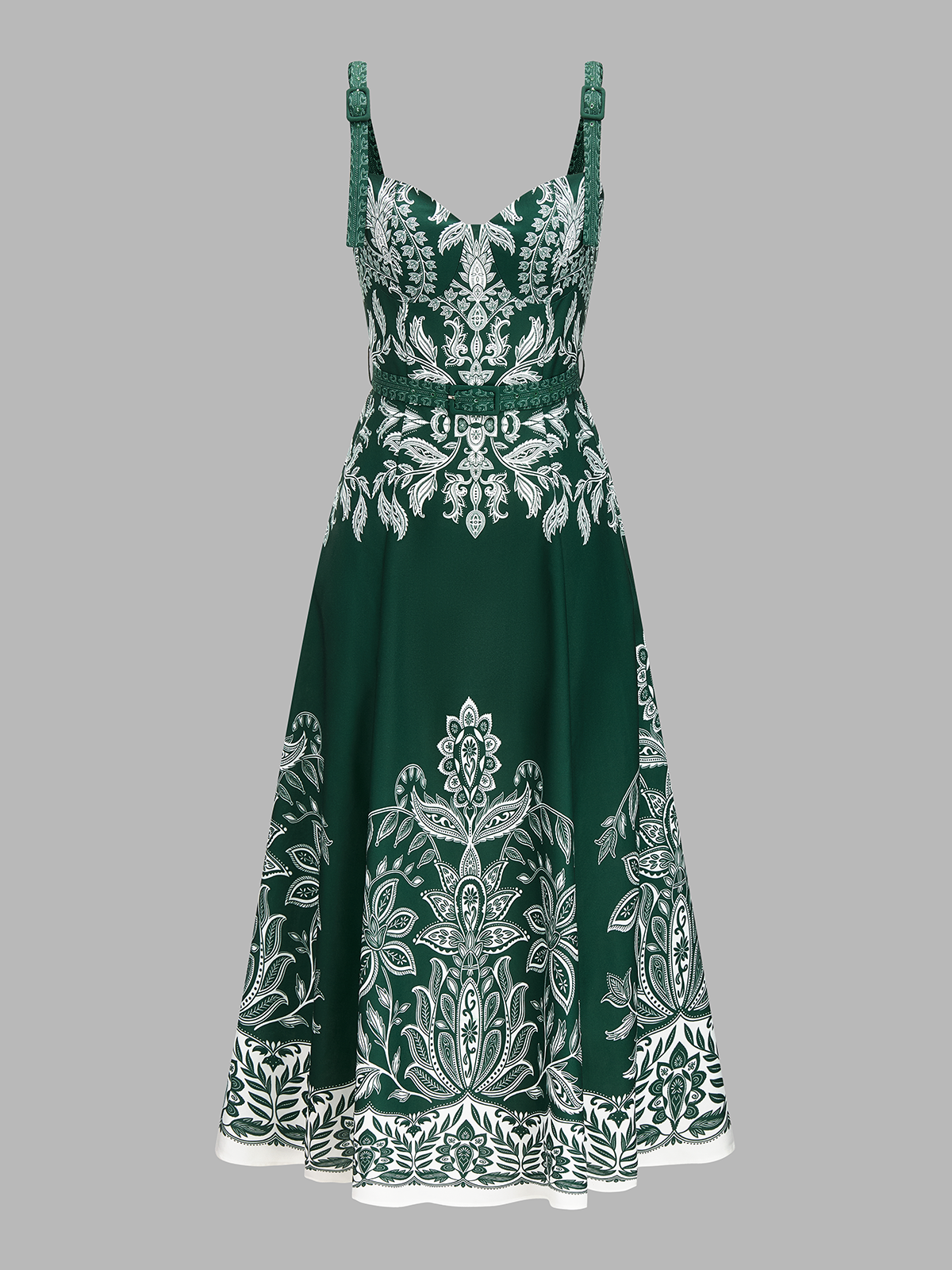 Baroque Floral Print Belted Cami Maxi Dress - Image 2