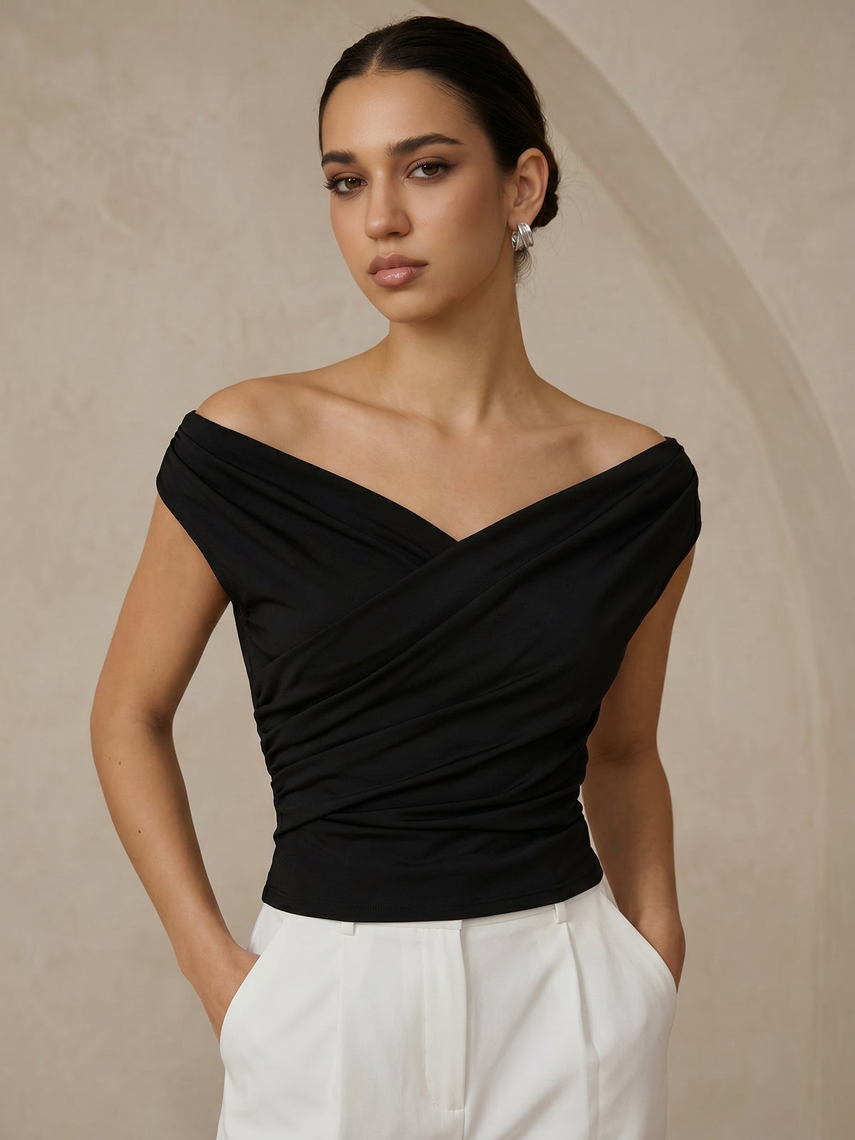 Asymmetric Neckline Ruched Blouse - Image 6