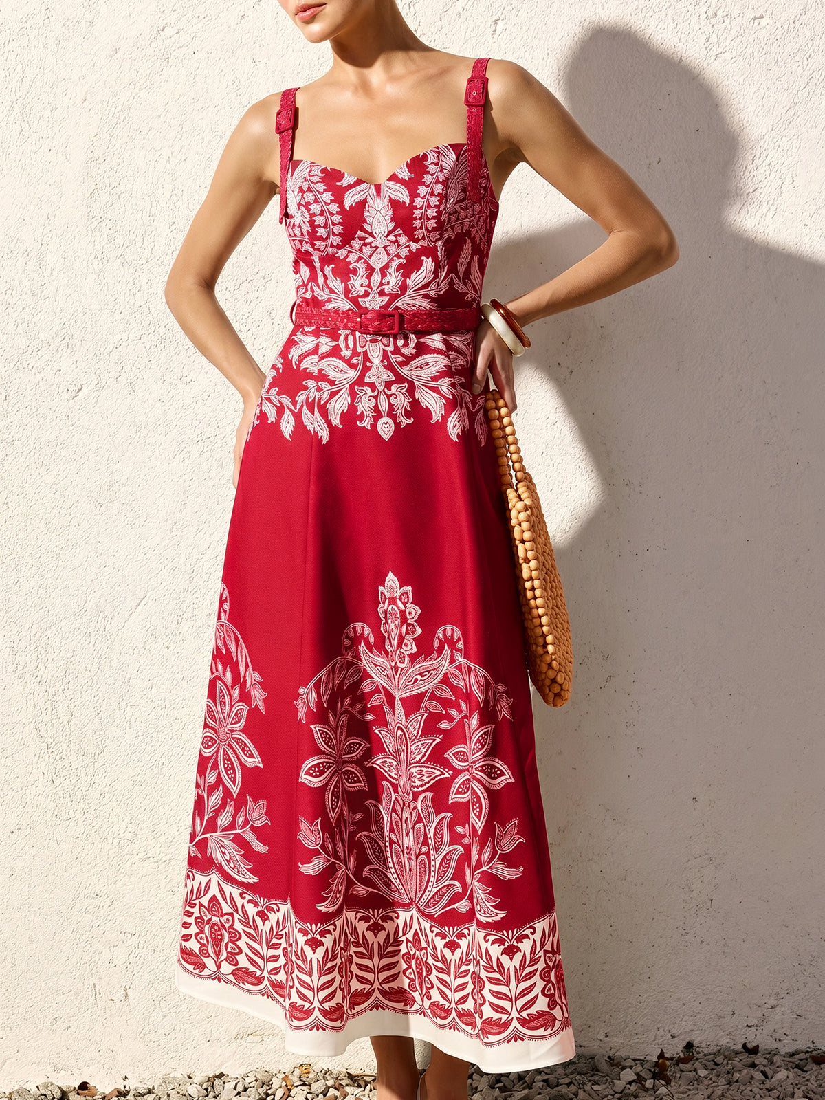Baroque Floral Print Belted Cami Maxi Dress - Image 8
