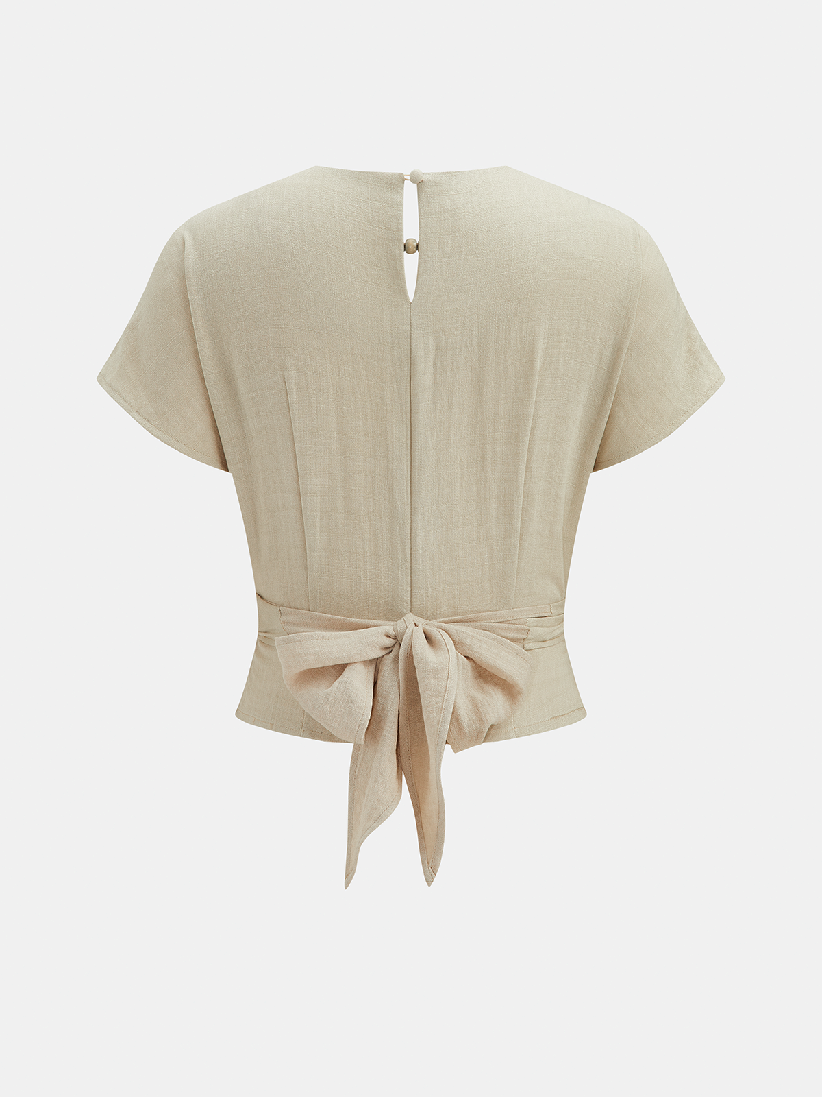 Tie-Back Wrap Crop Short Sleeve Blouse - Image 3