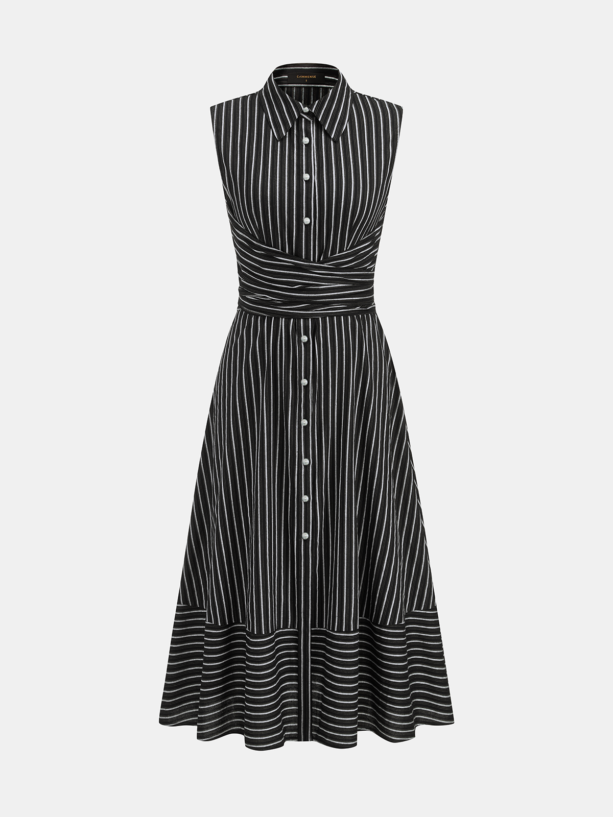 Striped Collared Sleeveless Tie Waist Midi Dress - Image 6