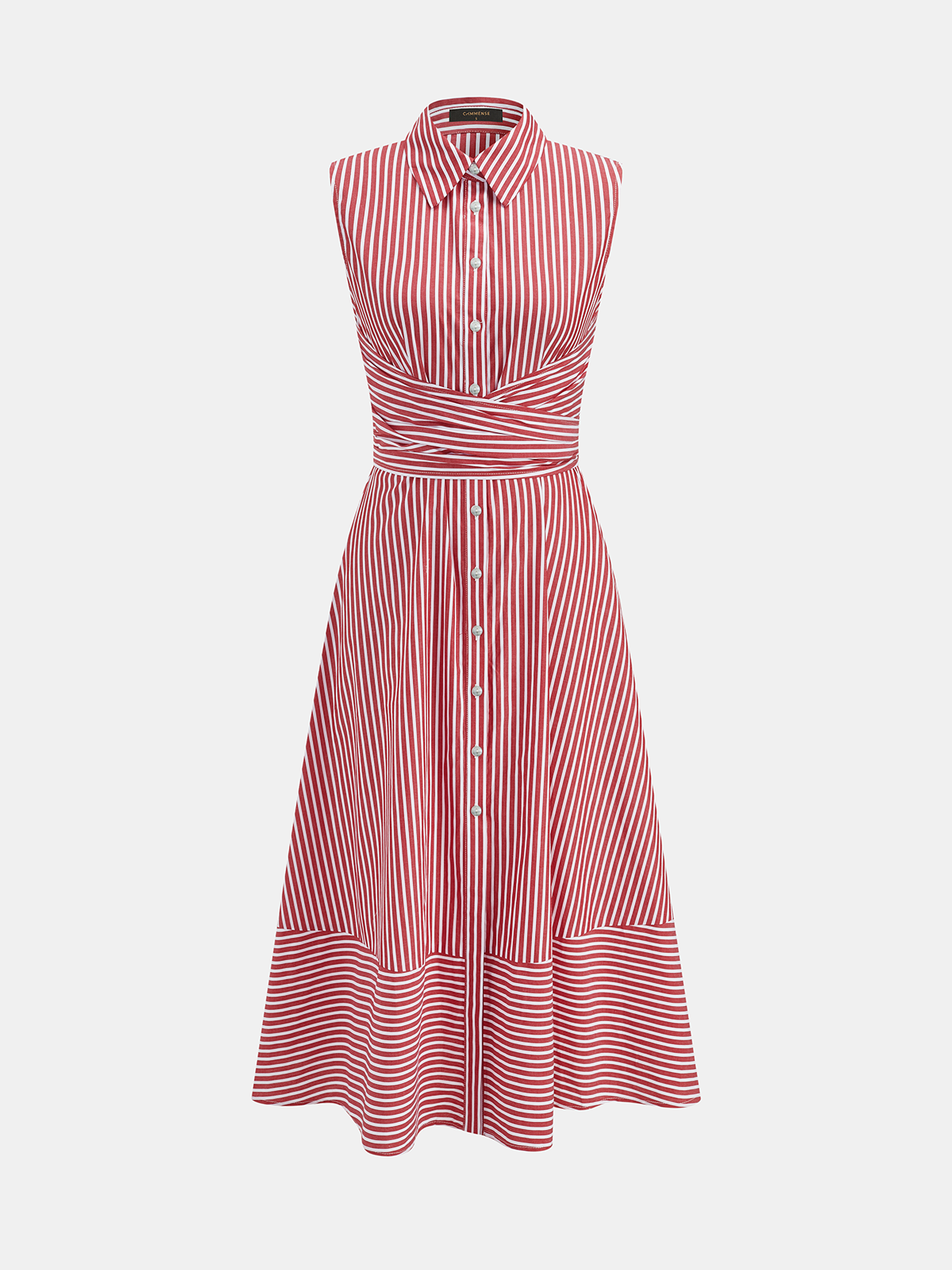 Striped Collared Sleeveless Tie Waist Midi Dress - Image 12