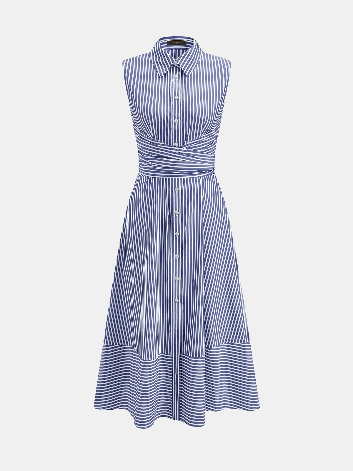 Striped Collared Sleeveless Tie Waist Midi Dress - Image 14