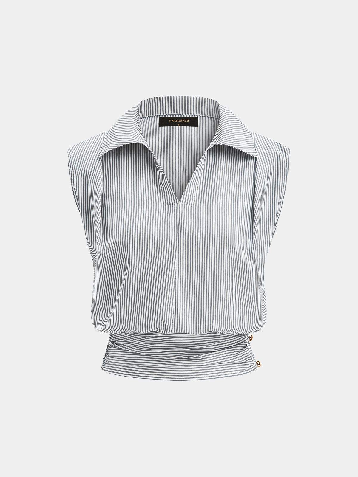 Striped Collared Sleeveless Cinched Blouse - Image 6