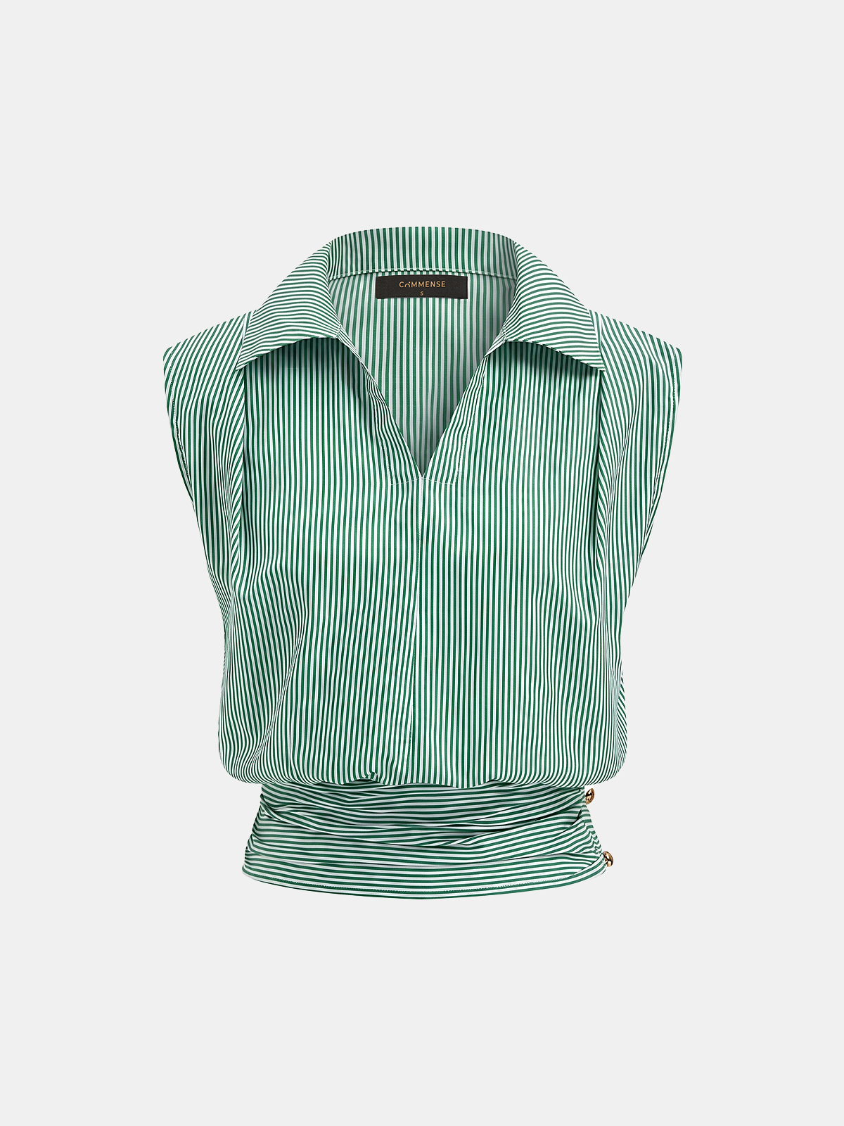 Striped Collared Sleeveless Cinched Blouse - Image 7