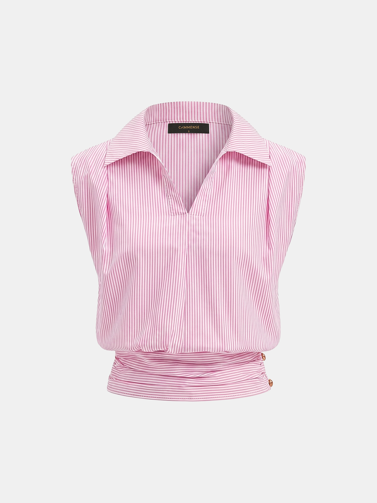 Striped Collared Sleeveless Cinched Blouse - Image 5