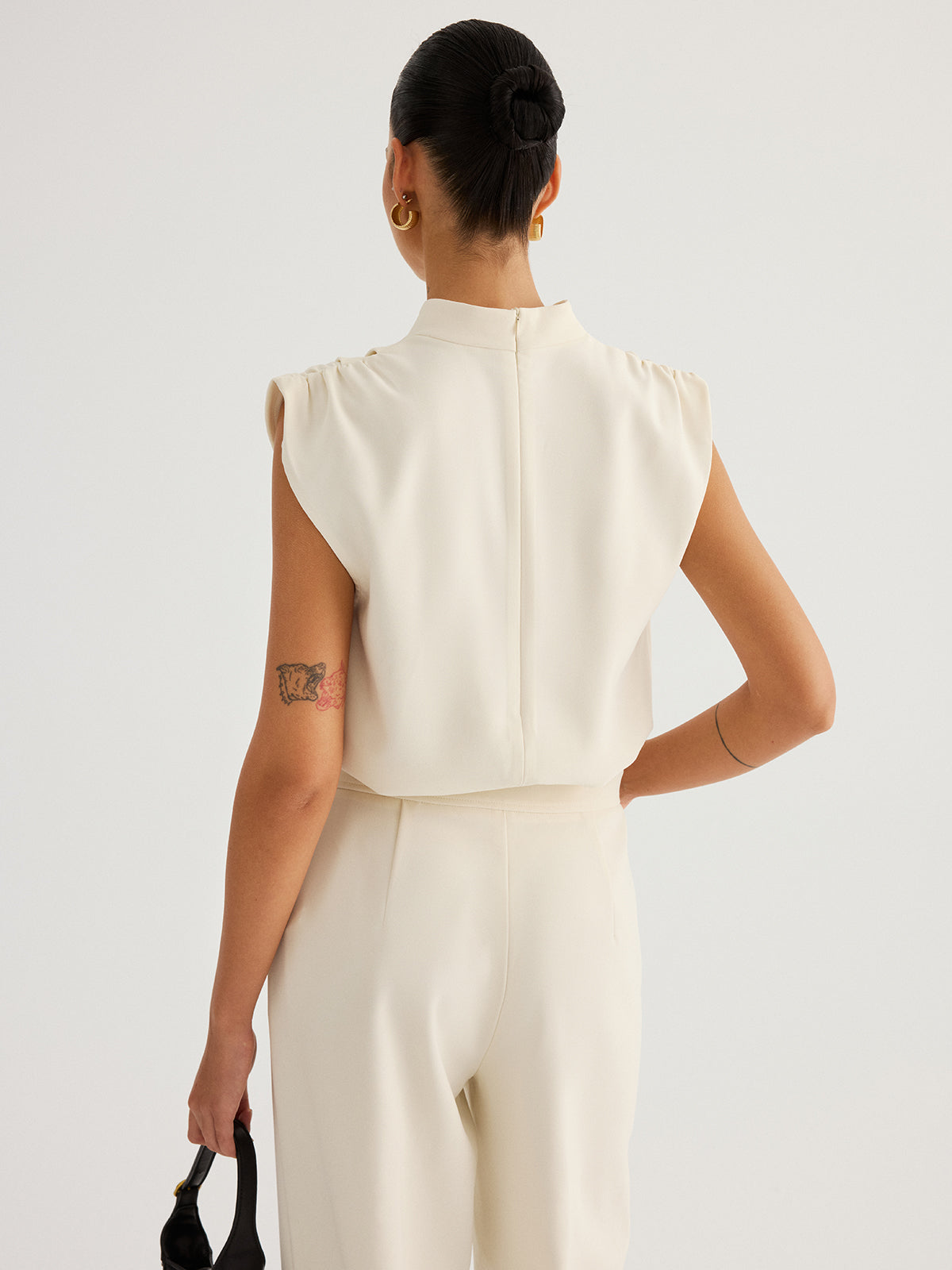 Draped High-Neck Cap Sleeve Blouse - Image 6