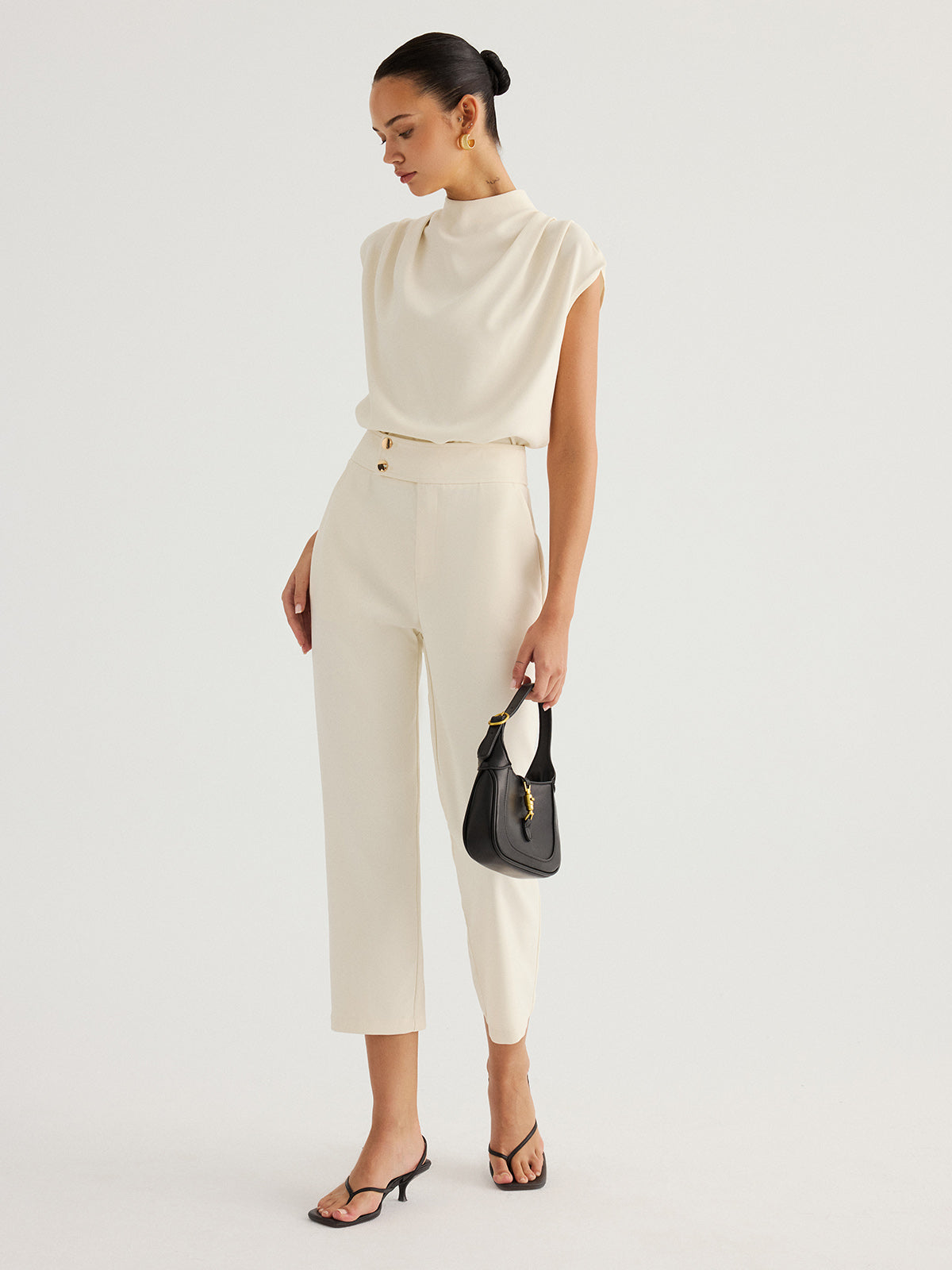 Draped High-Neck Cap Sleeve Blouse - Image 5