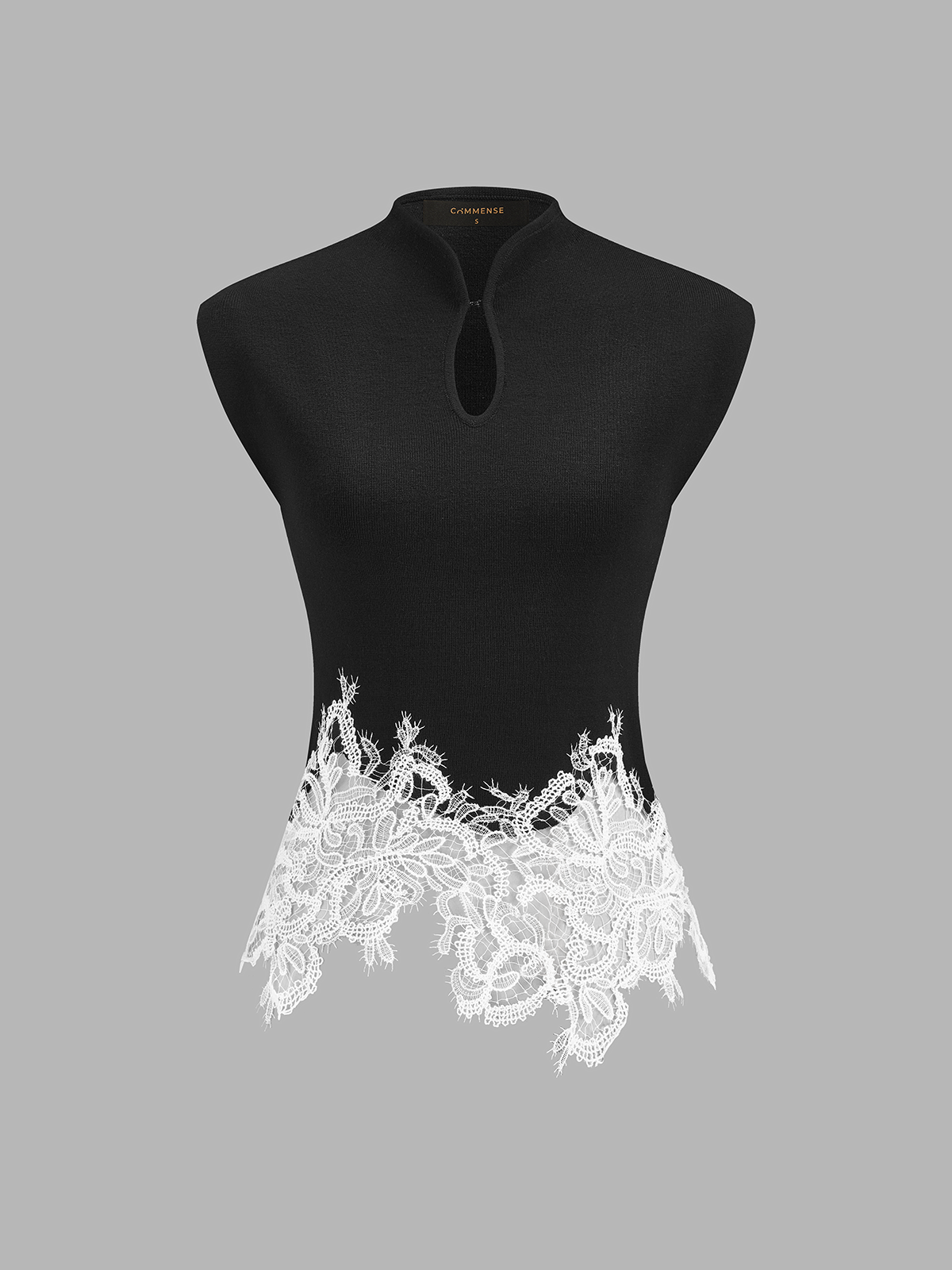 Keyhole Neck Lace Hem Tank Top - Image 3