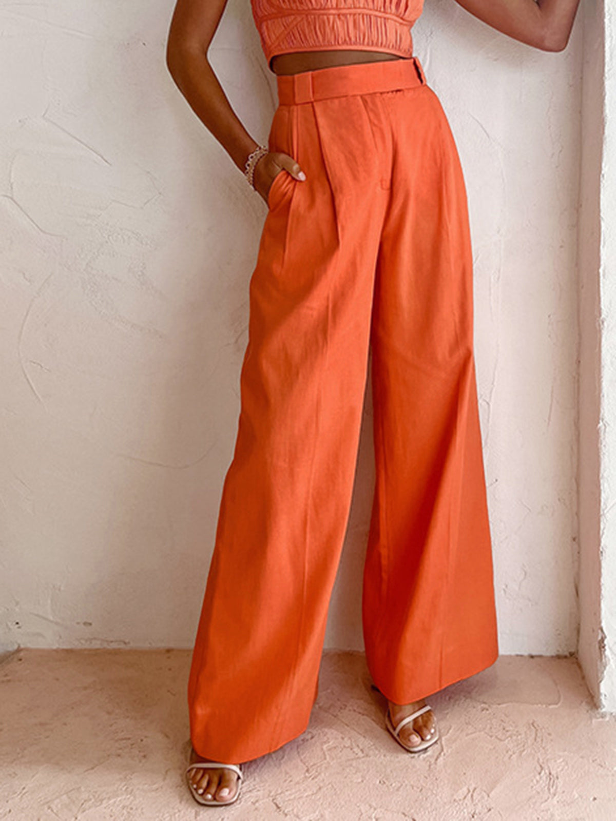 Relaxed Fit Vitamin C Linen Cotton Wide Leg Pants - Image 2