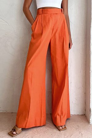 Relaxed Fit Vitamin C Linen Cotton Wide Leg Pants