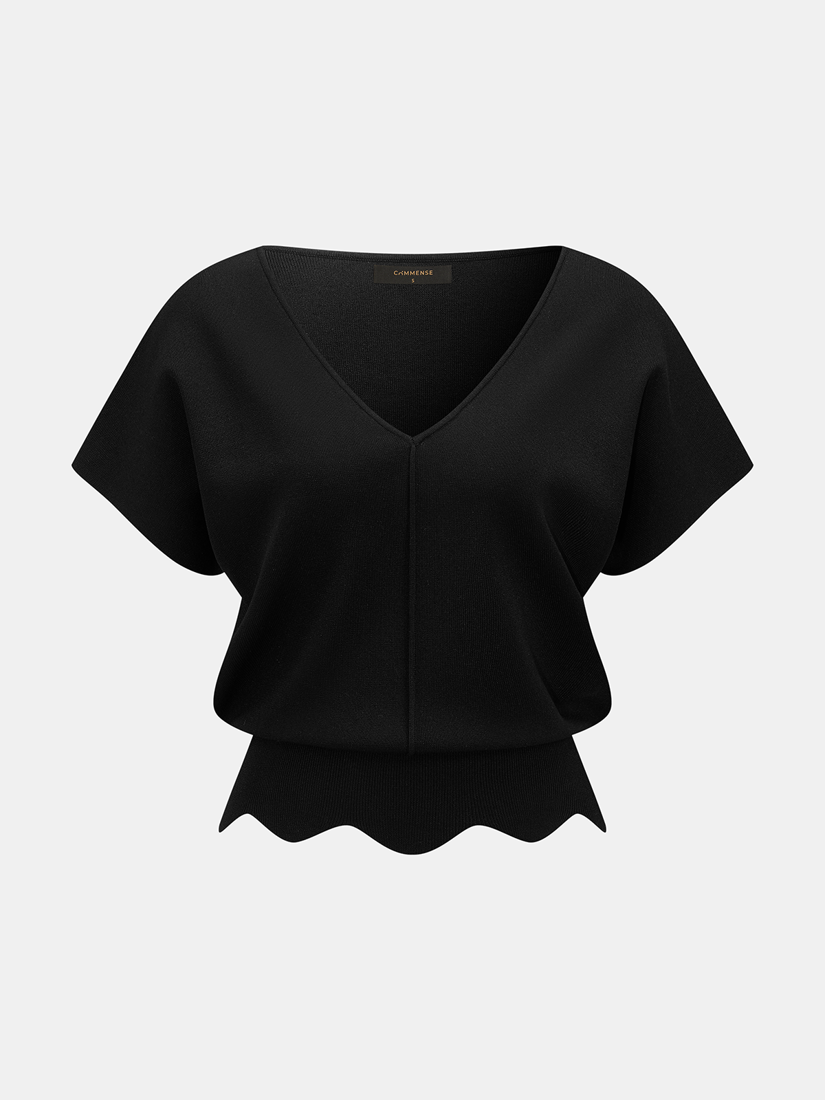 V-Neck Scalloped Hem Knit Top - Image 2