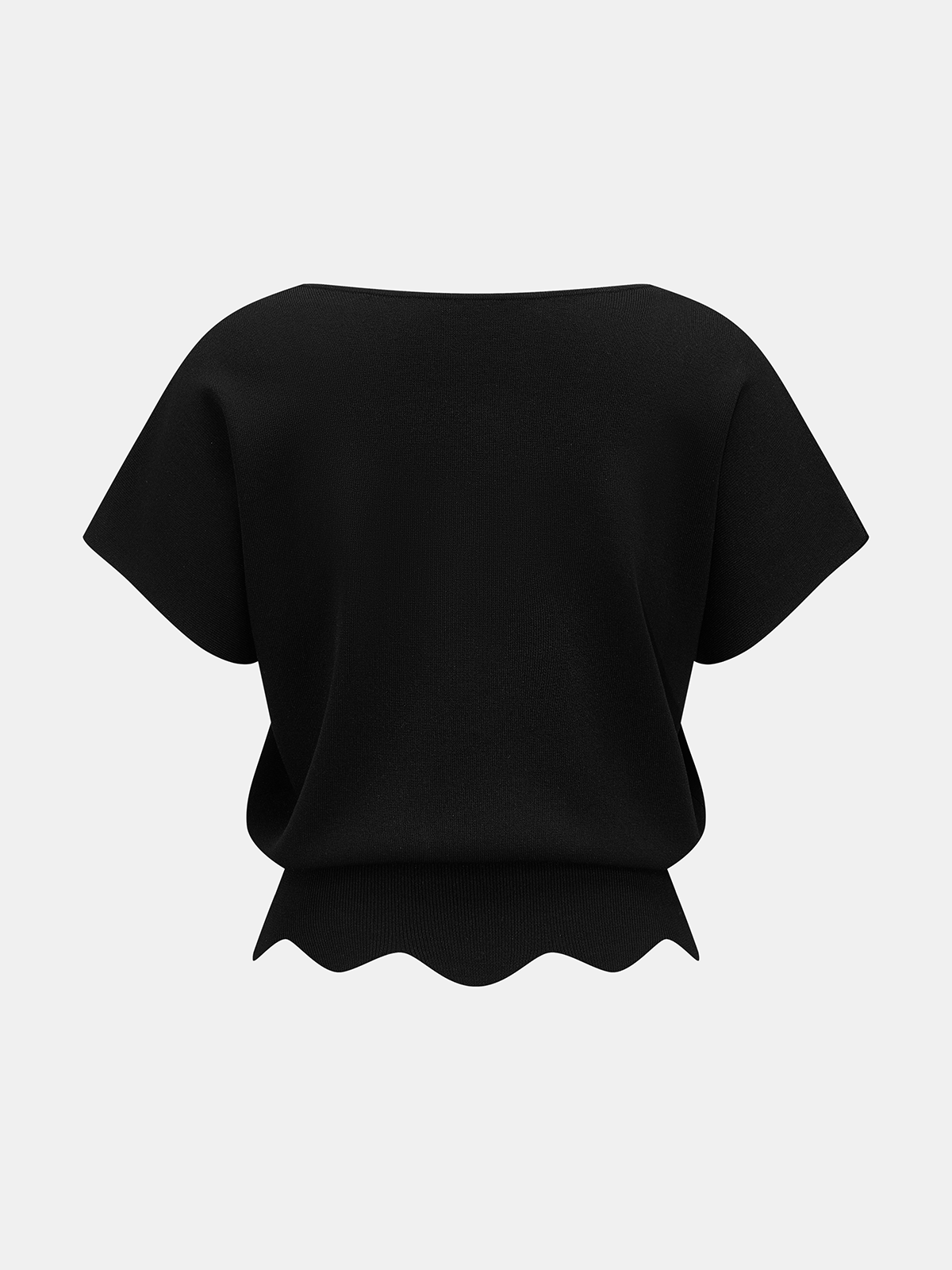 V-Neck Scalloped Hem Knit Top - Image 3