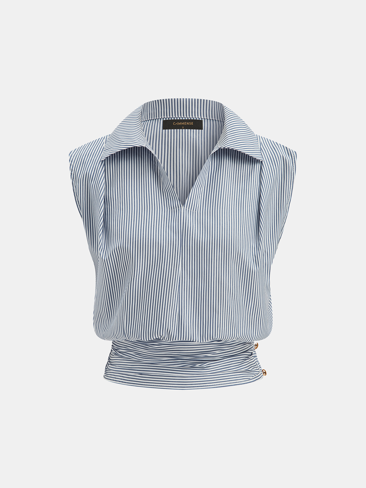 Striped Collared Sleeveless Cinched Blouse - Image 8