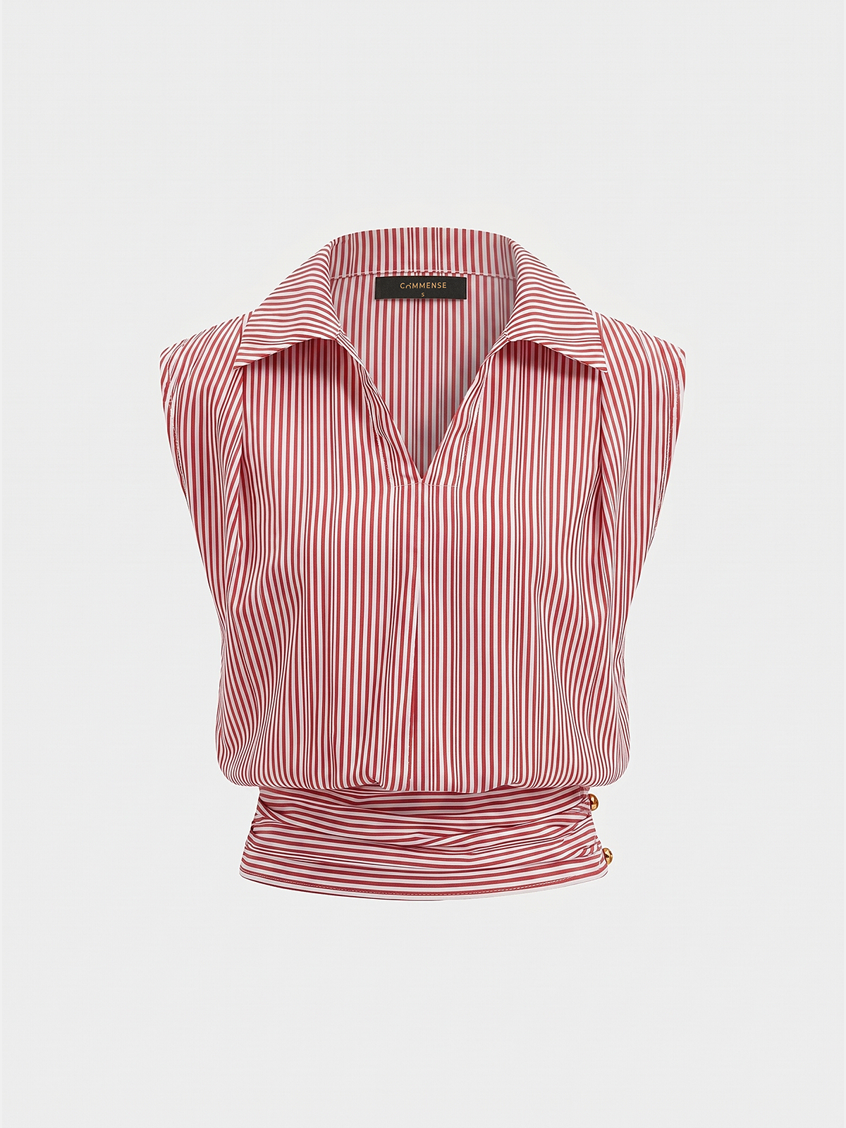 Striped Collared Sleeveless Cinched Blouse - Image 9