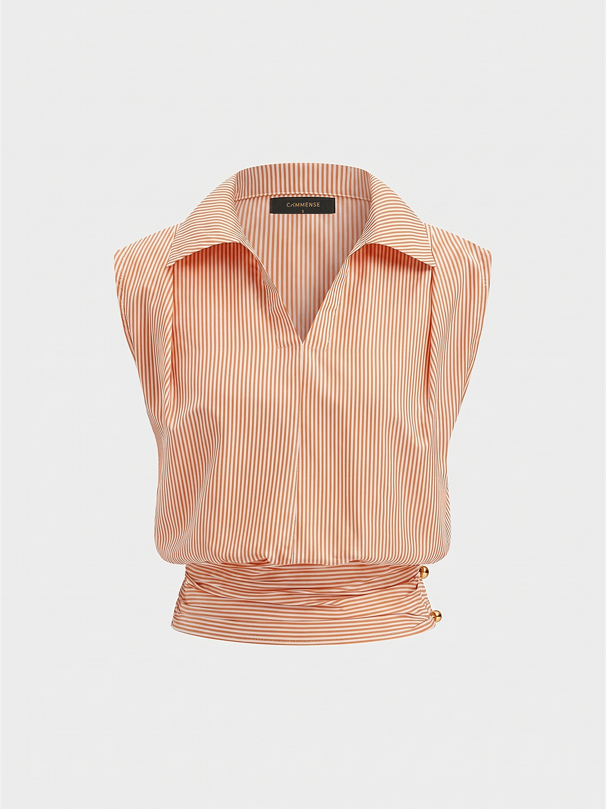 Striped Collared Sleeveless Cinched Blouse - Image 10