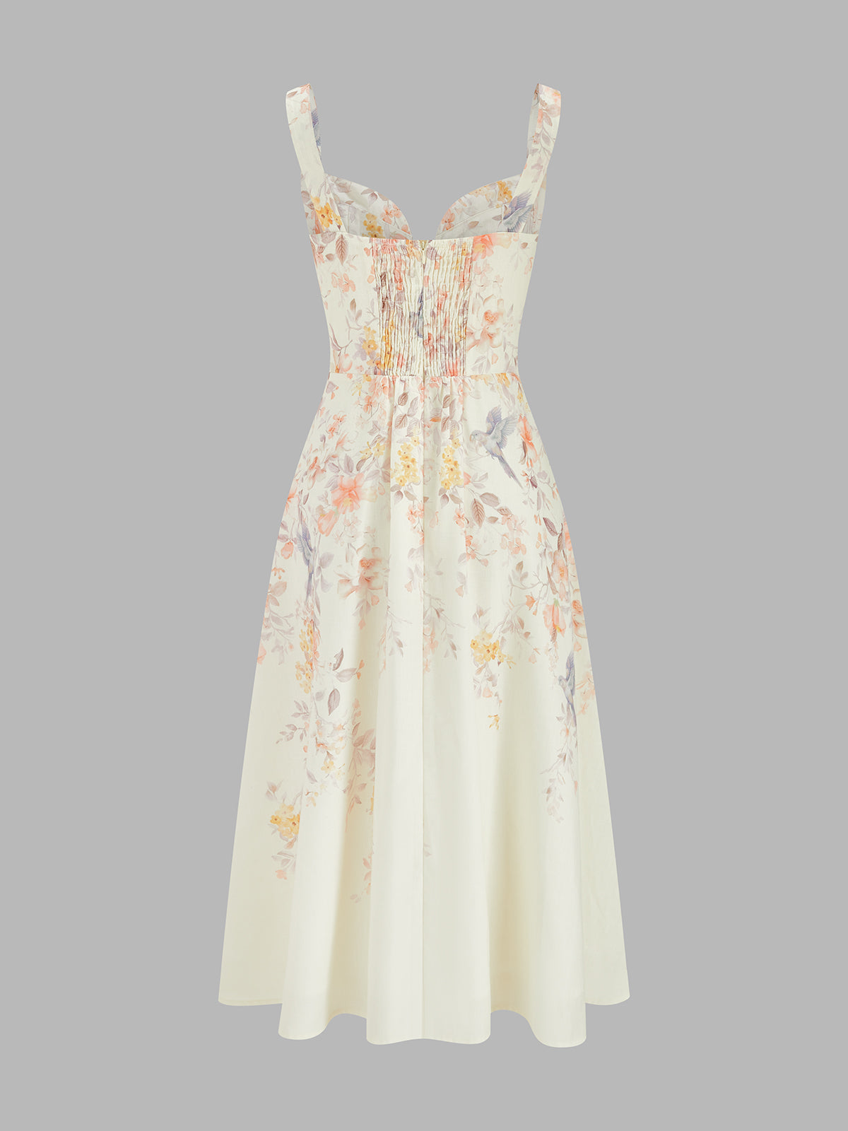 Floral Bird Print Bustier Strap Midi Dress - Image 3
