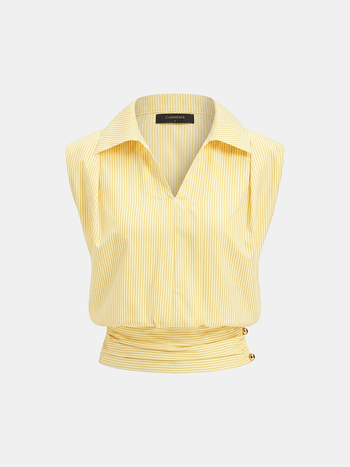 Striped Collared Sleeveless Cinched Blouse - Image 11