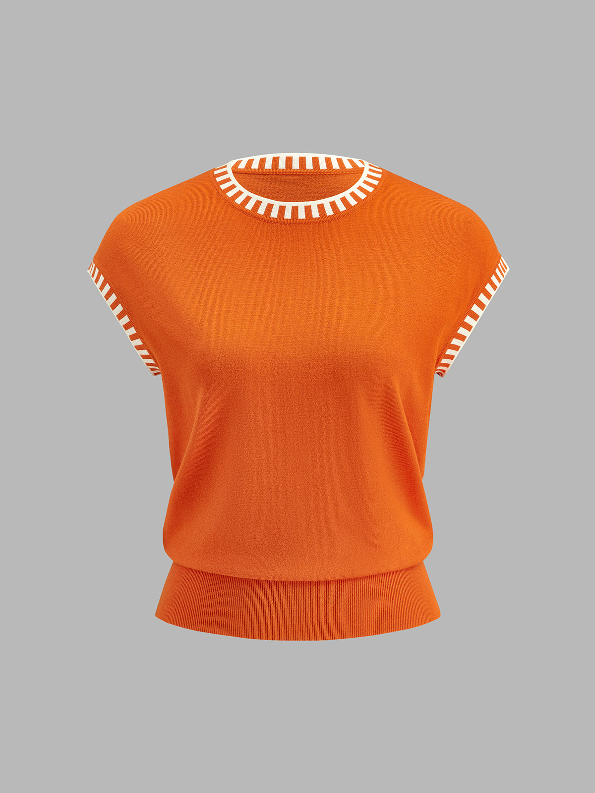 Contrast Trim Cap Sleeve Knit Top - Image 2