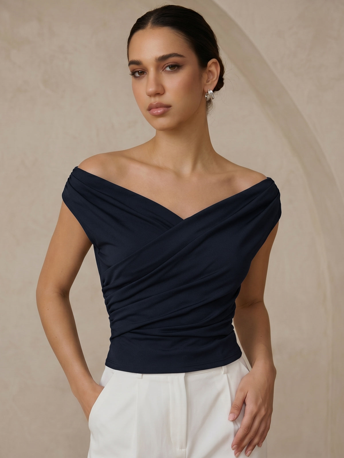 Asymmetric Neckline Ruched Blouse - Image 7