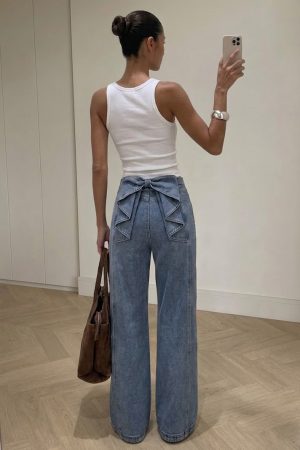 Bow Back High-Waist Wide-Leg Jeans