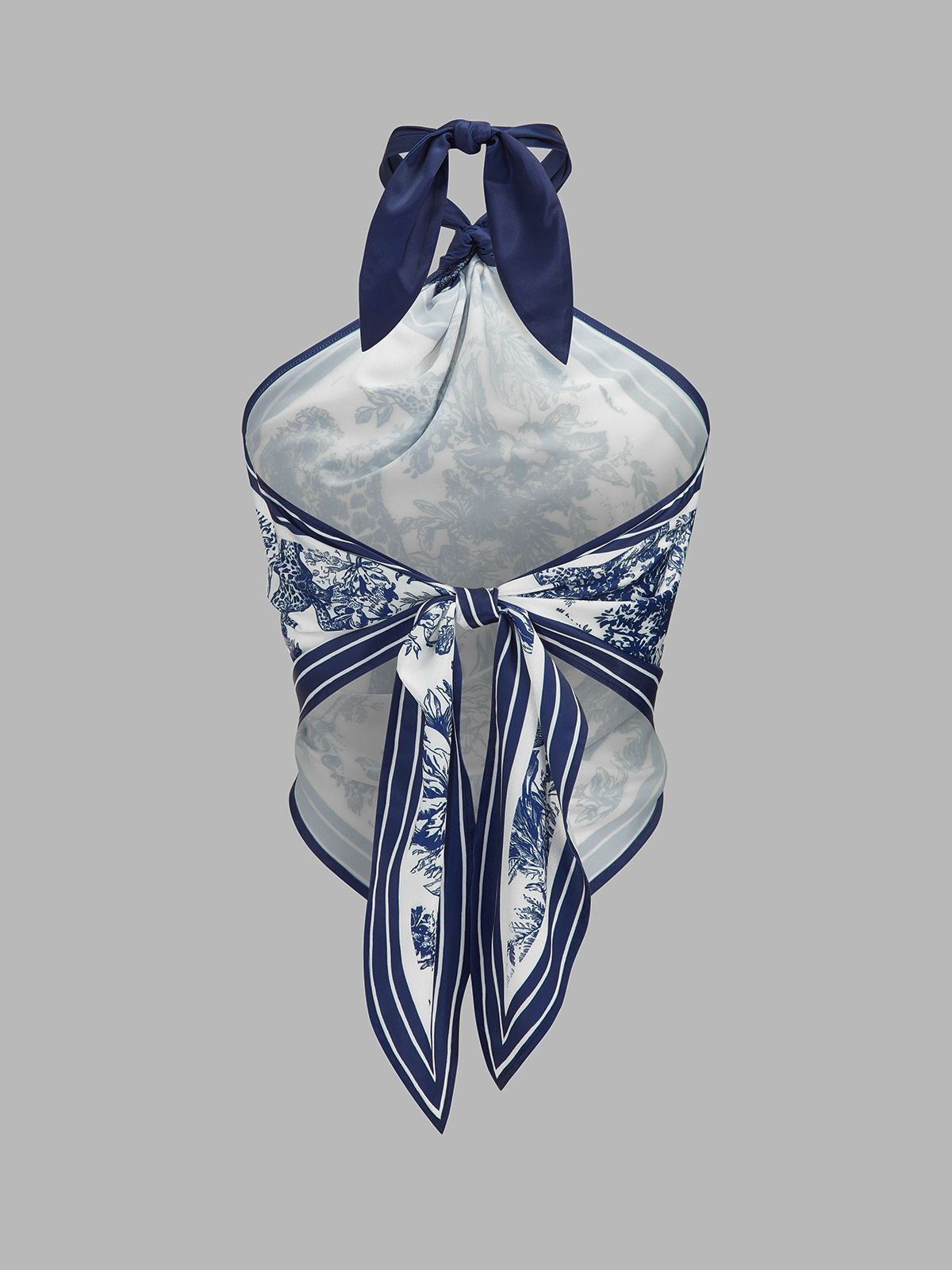 Porcelain Print Scarf Style Halter Blouse - Image 2