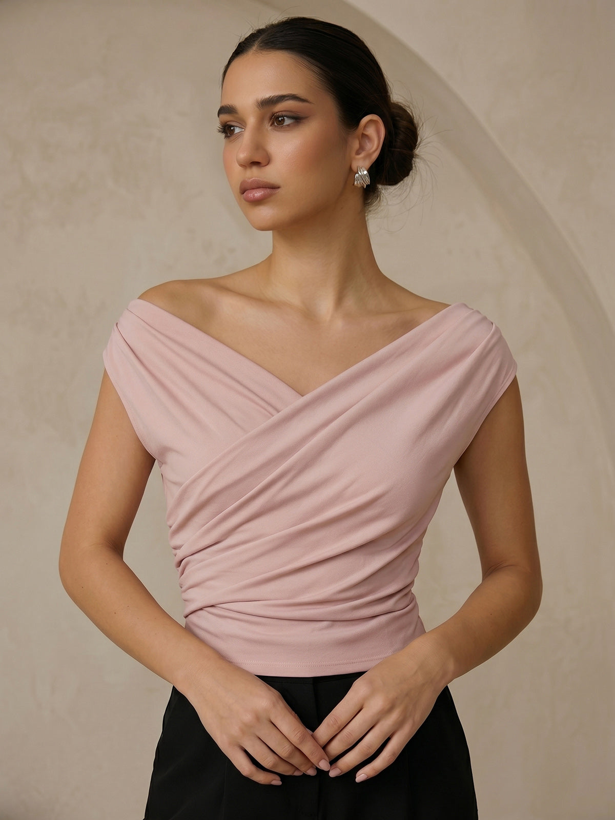 Asymmetric Neckline Ruched Blouse - Image 9