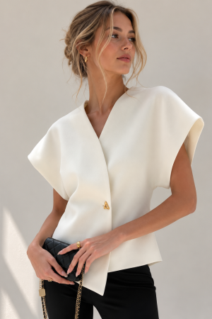 Trendy V-Neck Button Down Blouse